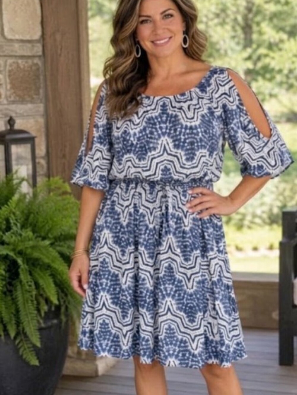 Women's Dress Blue and White with Waist Tie Can Be Worn Off The Shoulder.